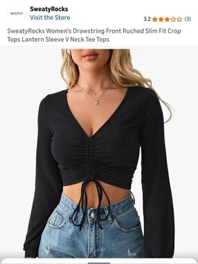 Sweaty Rocks Black Ruched Drawstring V‑Neck Crop Top